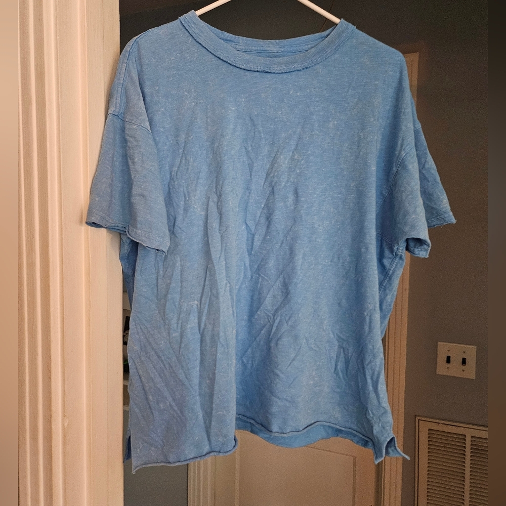 NWOT Aerie Light Blue Raw Edge Short Sleeve Tee